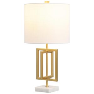 Abajur Luminária de Mesa em Metal e Mármore Estilo Contemporâneo Moderno com 51 cm de Altura para Quarto Sala de Estar e Escritório 110V 40W JONATHAN Y Dourado e Branco