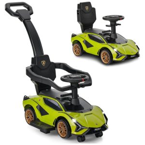 Carrinho de Passeio Infantil 3 em 1 com Alça Música USB Farol e Compartimento Sob o Assento para Crianças de 1 a 5 Anos INFANS Verde