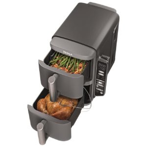 Fritadeira Elétrica Ninja Duplo Andar XL 95 Litros 2 Cestos Air Fryer Tecnologia Smart Cook System Cozimento Duplo de 4 Alimentos Termômetro SL451