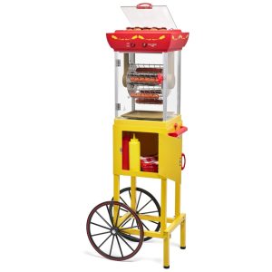 Carrinho de Cachorro Quente Retrô para até 6 Salsichas por Vez com Aquecedor de Pão Superior e Armazenamento 110V Nostalgia Inc Amarelo e Vermelho