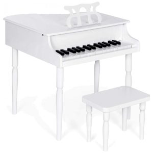 Piano de Cauda Infantil com 30 Teclas e Banco para Crianças de 1 a 5 Anos Best Choice Branco