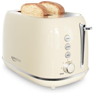 Torradeira Keenstone WT-330 Bege 2 Fatias Inox Retro 6 Níveis Extra Larga Função Bagel Descongelar Cancelar 825W 110V