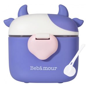 Dispenser Fórmula Bebê Bebamour Roxo Vaquinha linda Portátil com Colher Nivela 450ml