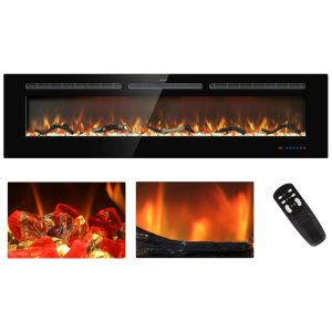 Lareira Elétrica de Embutir A44x165L com Controle Remoto e Tela Sensível ao Toque 110V 1500W Kentsky Preta