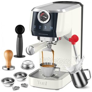 Máquina de Espresso 58mm Dupla Caldeira 20 Bar Controle Touch Tuni Inox Marfim 110V