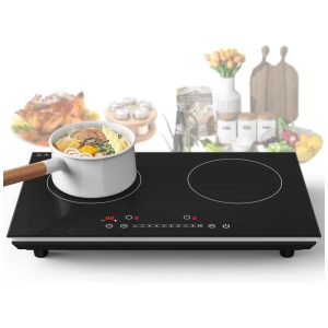 Cooktop Elétrico de Indução Portátil com Queimador Duplo Painel Digital 9 Níveis de Configuração Trava de Segurança para Crianças e Temporizador 110V 4000W VBGK Preto