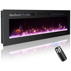 Lareira Elétrica de Embutir A43x152L com Controle Remoto e 9 Chamas Multicoloridas 110V OUTDOOR DIAMOND Preta