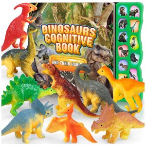 Kit de 12 Dinossauros Realistas com Livro de Sons para Crianças Acima de 3 Anos IVOXEX