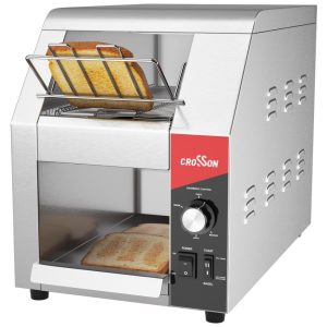 Torradeira de Esteira Comercial CROSSON Aprovada pela ETL 18cm Largura e 76cm Altura na Abertura 200 Fatias por Hora Saída de 110V 1350W