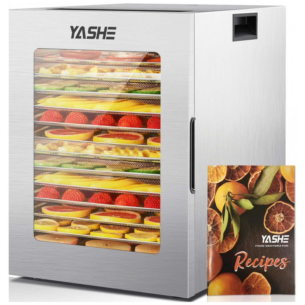 ECTQ12YXMBCD0B_0-1.jpg - Desidratador de Alimentos YASHE, 14 Bandejas de Aço Inoxidável, 10 Configurações Pré-Programadas, Temporizador de 48 horas e Controle de Temperatura,YASHE