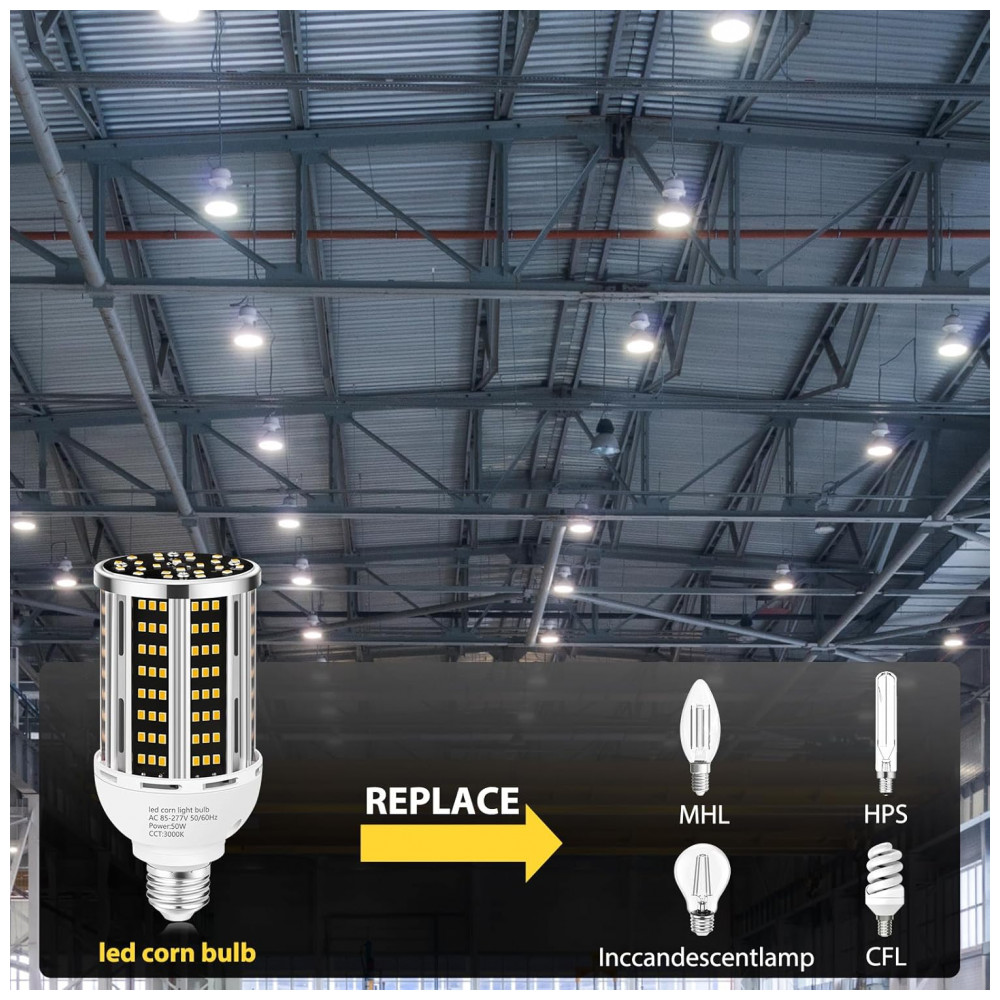 ECTQ13HK5B8D0B_3-1.jpg - Lâmpada de Milho LED 50W 2 pack Branco Quente 3000K 6500LM Equivalente a 500W Base Média E26/E39 Ideal para Áreas Amplas Internas e Externas YANYCN