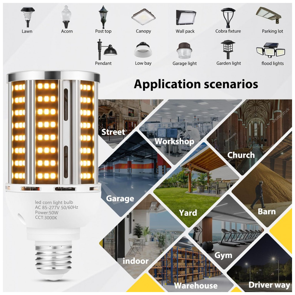 ECTQ13HK5B8D0B_5-1.jpg - Lâmpada de Milho LED 50W 2 pack Branco Quente 3000K 6500LM Equivalente a 500W Base Média E26/E39 Ideal para Áreas Amplas Internas e Externas YANYCN