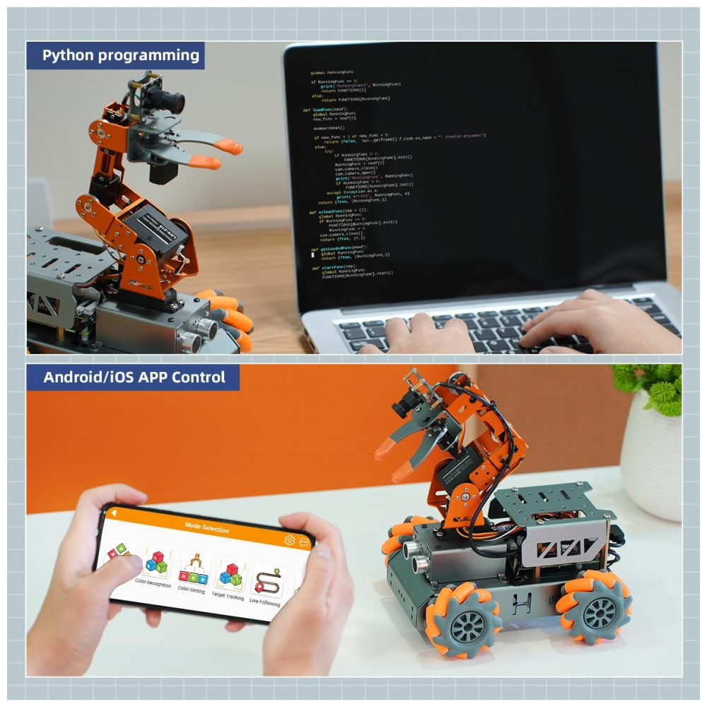 ECTQ143DG99C0B_4-1.jpg - Hiwonder MasterPi – Robô Mecanum com Braço Robótico 5DOF Câmera HD e Chassi para Raspberry Pi 5 – Kit Programável Python para Iniciantes