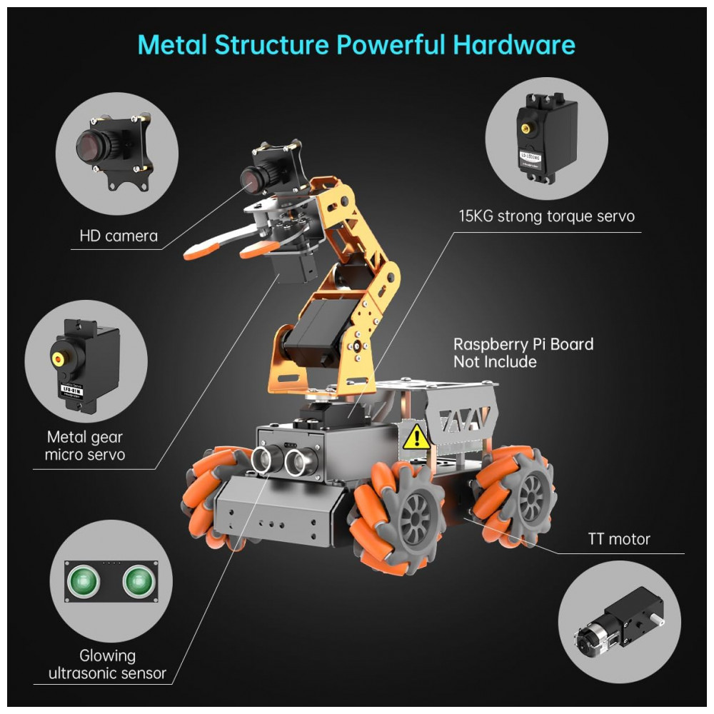 ECTQ143DG99C0B_5-1.jpg - Hiwonder MasterPi – Robô Mecanum com Braço Robótico 5DOF Câmera HD e Chassi para Raspberry Pi 5 – Kit Programável Python para Iniciantes