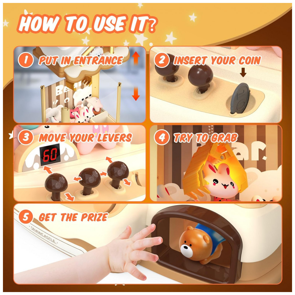 ECTQ14MFJ6NC0B_4-1.jpg - Máquina de Garra Skirfy Amarela para Crianças e Adultos com Luz LED e Som Brinquedo Arcade Elétrico para Festa e Presente de Aniversário