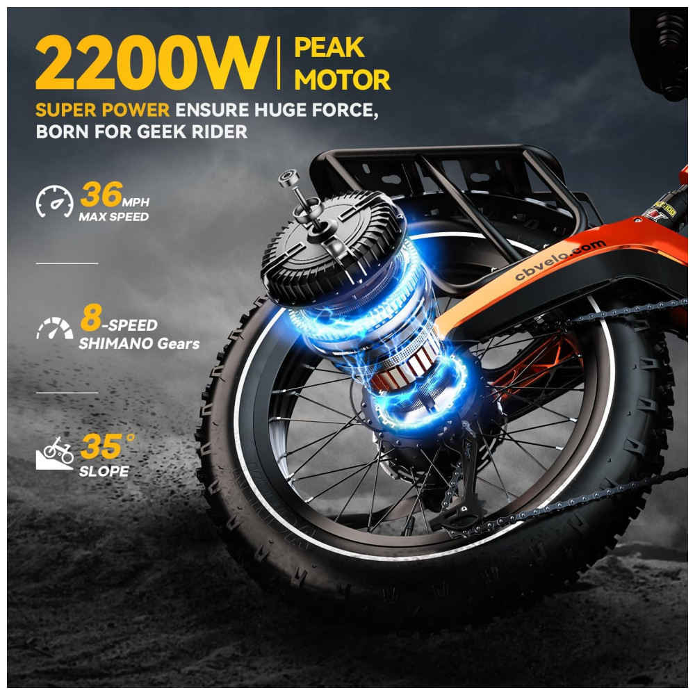 Bicicleta Elétrica Dobrável Cybervelo de 1000W de Pico para Adultos, 35MPH 160KM, Bateria Removível de 48V 25Ah, Pneu Gordo de 20" x 4.0, E-Bike de Mo - Imagem 4