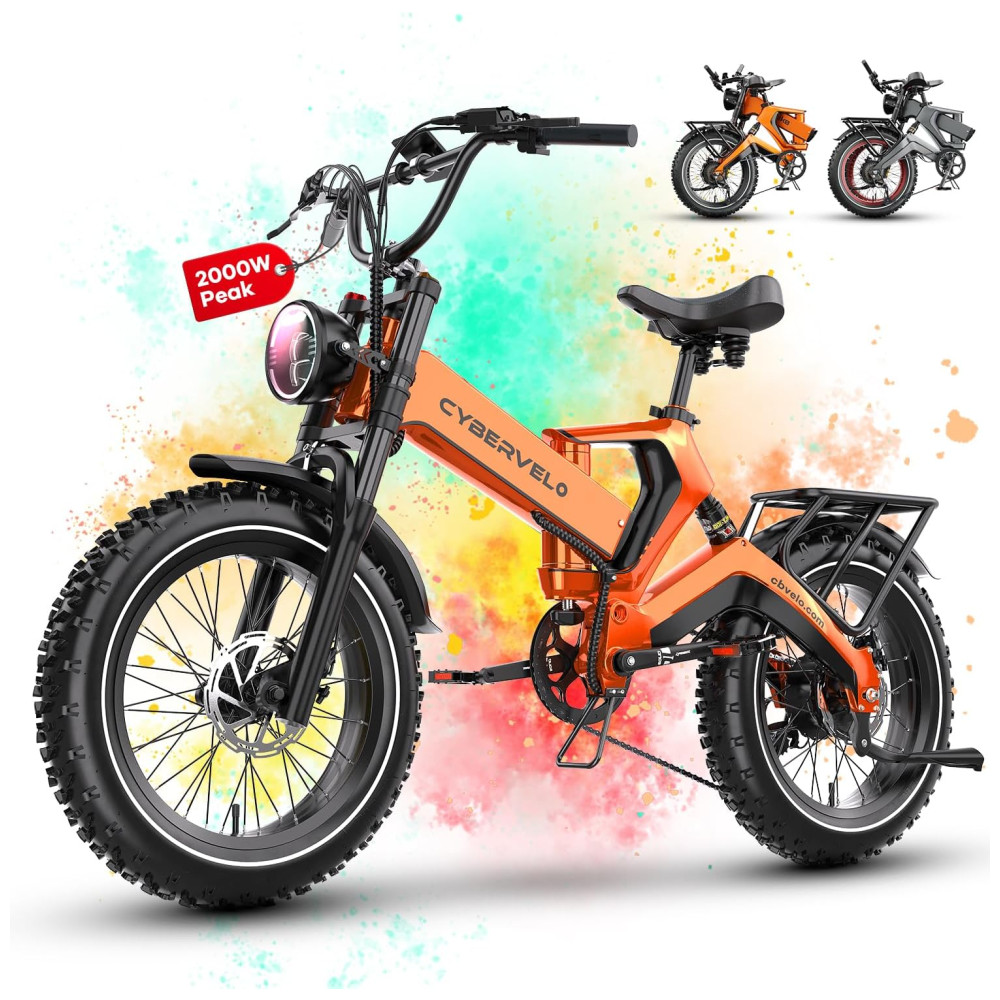 Bicicleta Elétrica Dobrável Cybervelo de 1000W de Pico para Adultos, 35MPH 160KM, Bateria Removível de 48V 25Ah, Pneu Gordo de 20" x 4.0, E-Bike de Mo - Imagem 8