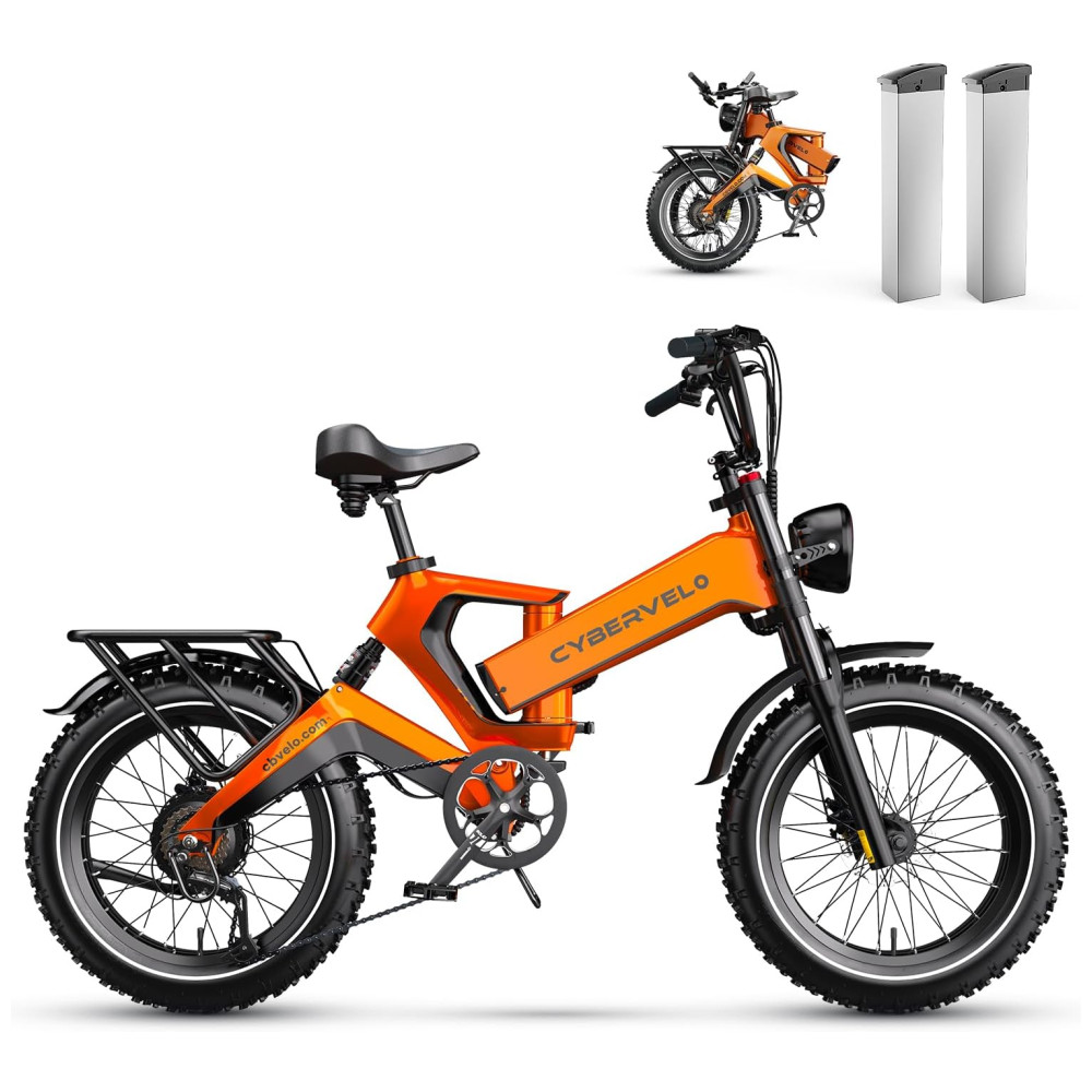 Bicicleta Elétrica Dobrável Cybervelo de 1000W de Pico para Adultos, 35MPH 160KM, Bateria Removível de 48V 25Ah, Pneu Gordo de 20" x 4.0, E-Bike de Mo - Imagem 9
