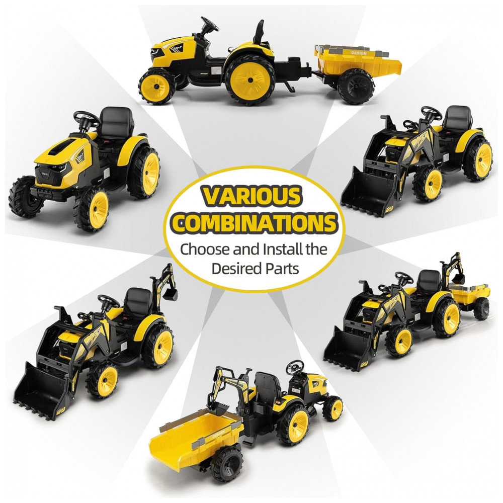 ECTQ181C5MCF0B_1-1.jpg - Trator Infantil Elétrico GarveeLife Amarelo 24V 3 em 1 Escavadeira Buldôzer Trailer Controle Remoto Luzes LED Bluetooth