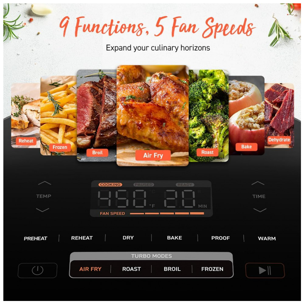 ECTQ18J8C1YD0B_1-1.jpg - Fritadeira de Ar COSORI TurboBlaze 6 Litros 9 em 1, Revestimento Premium Cerâmico, Aquecimento Preciso para Resultados Uniformes, Frite, Asse, Doure, Desi