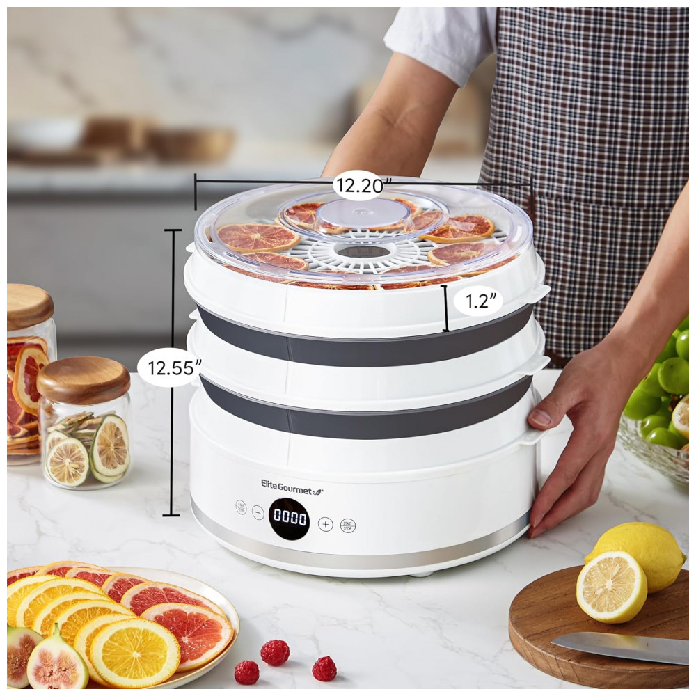 ECTQ1D4NH2KD0B_1-1.jpg - Desidratador de Alimentos Digital Elite Gourmet EFD329WD com 5 Bandejas SlimStore Livres de BPA para Armazenamento Compacto, Temporizador Ajustável e