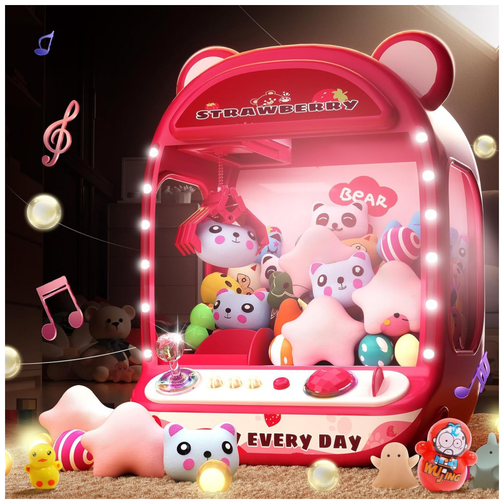 ECTQ1DMKGRLC0B_0-1.jpg - Skirfy Máquina de Garra Mini Arcade Rosa para Crianças, Brinquedo Vending Machine com Prêmios e Som, Presente de Aniversário