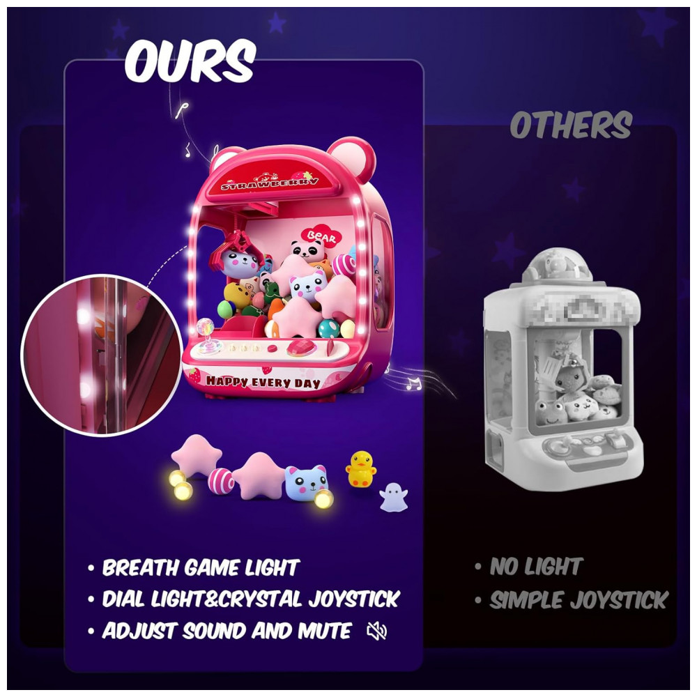 ECTQ1DMKGRLC0B_1-1.jpg - Skirfy Máquina de Garra Mini Arcade Rosa para Crianças, Brinquedo Vending Machine com Prêmios e Som, Presente de Aniversário