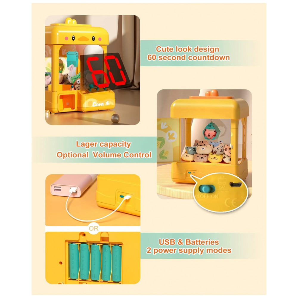 ECTQ1GDDVFFB0B_1-1.jpg - Claw Machine cxjoigxi Duck Amarela – Máquina de Garra Eletrônica Infantil com Luzes, Sons Ajustáveis e Dispensador de Brinquedos