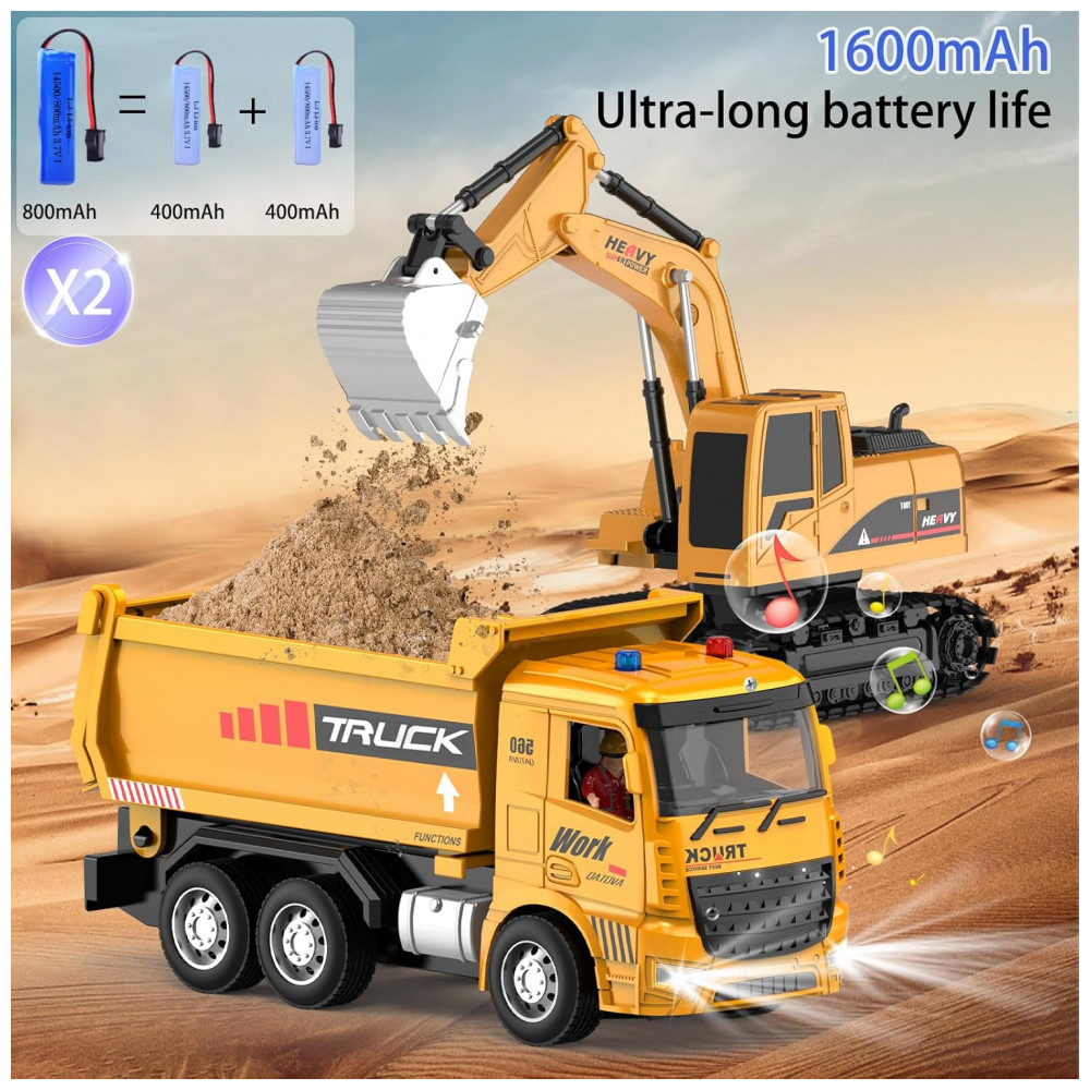 ECTQ1GWXS3PC0B_2-1.jpg - Conjunto de Brinquedos de Caminhão Basculante e Escavadeira de Controle Remoto - Veículos de Construção RC com Barreiras, MQDMINI