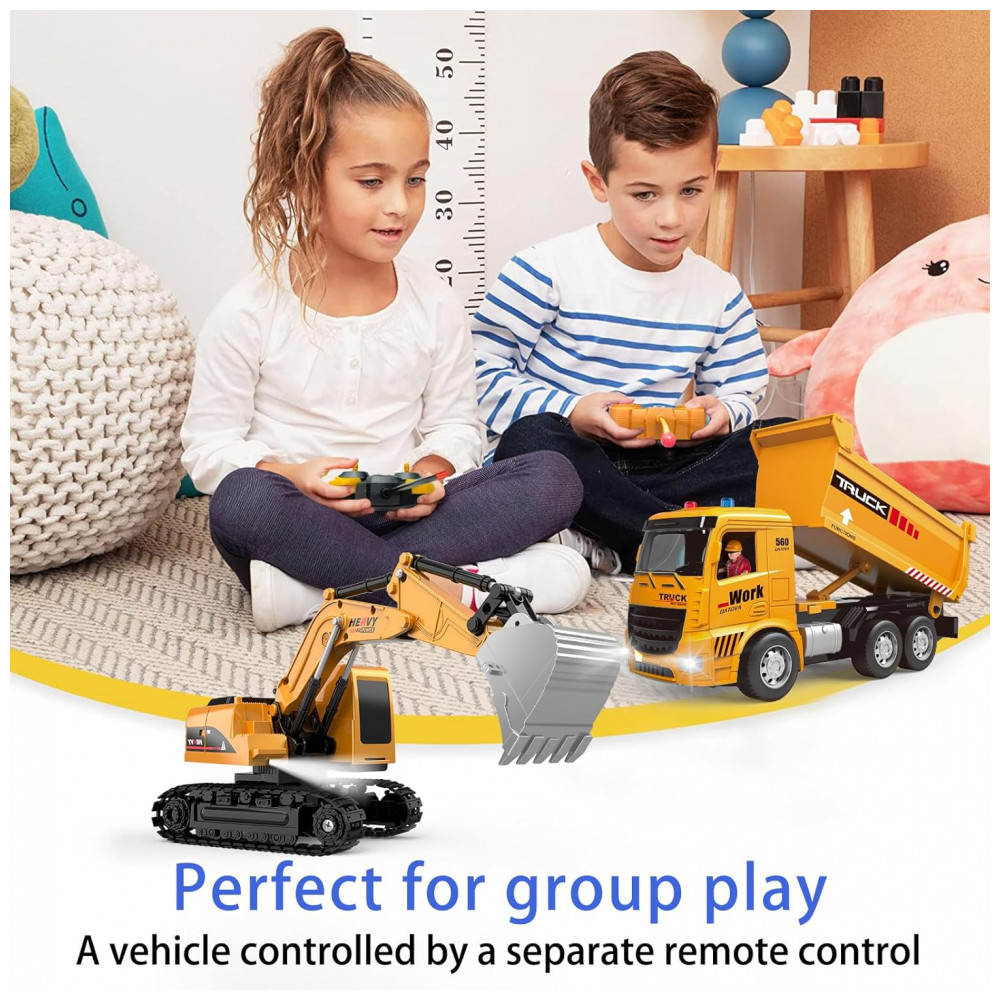 ECTQ1GWXS3PC0B_3-1.jpg - Conjunto de Brinquedos de Caminhão Basculante e Escavadeira de Controle Remoto - Veículos de Construção RC com Barreiras, MQDMINI