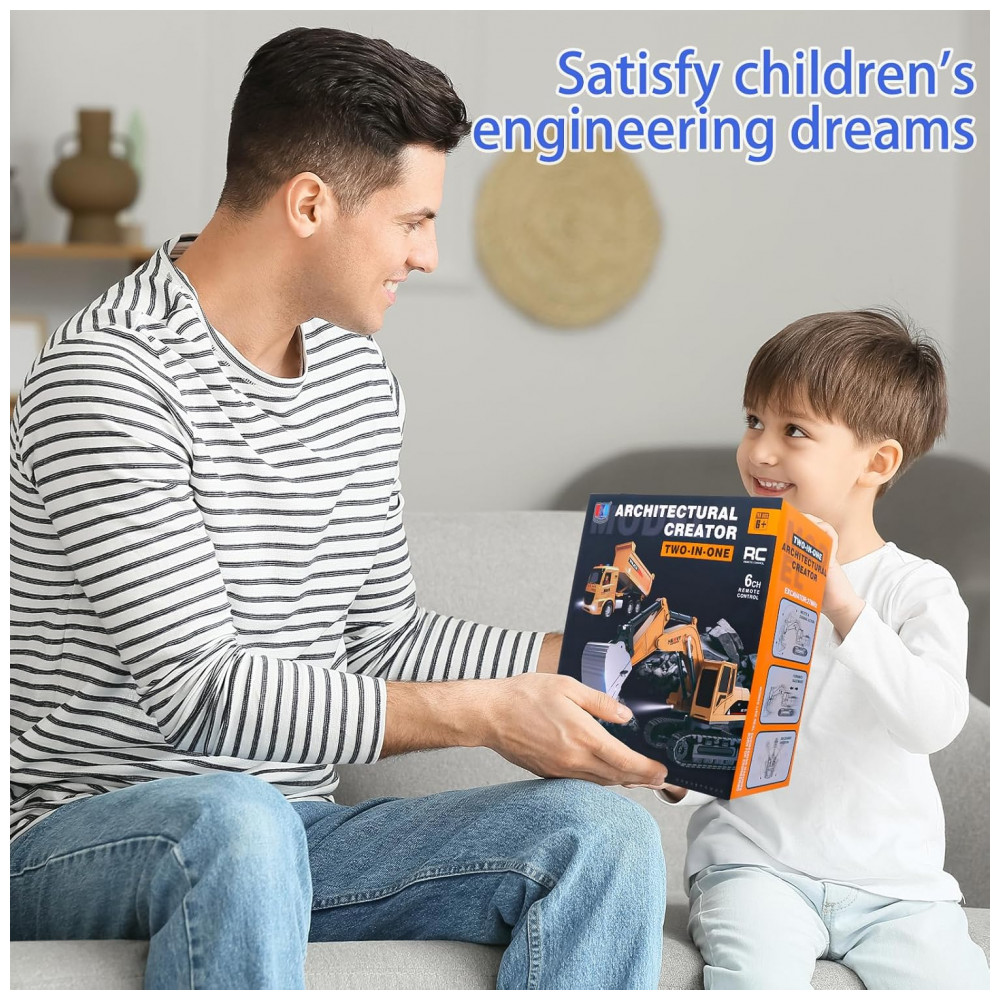 ECTQ1GWXS3PC0B_8-1.jpg - Conjunto de Brinquedos de Caminhão Basculante e Escavadeira de Controle Remoto - Veículos de Construção RC com Barreiras, MQDMINI