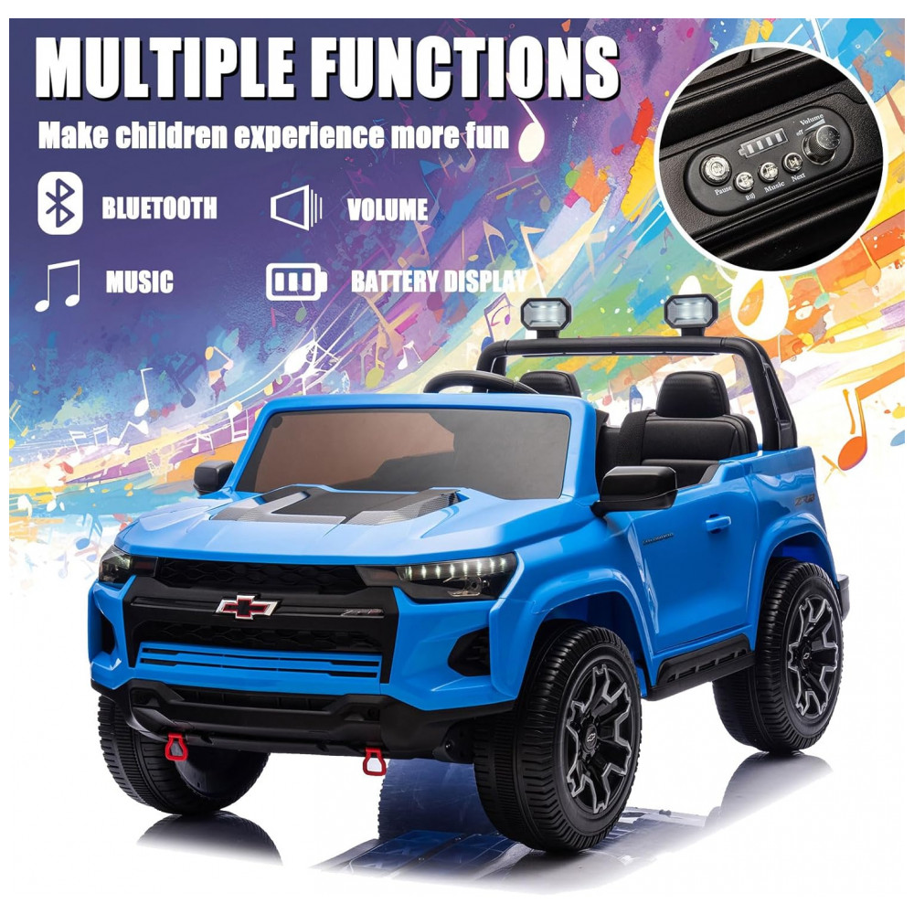 ECTQ1KGN3J8C0B_3-1.jpg - Carro Elétrico Infantil Chevrolet Colorado Licenciado 24V, 2 Lugares, 4WD, Controle Remoto, Música, Alarme, Megafone, Azul