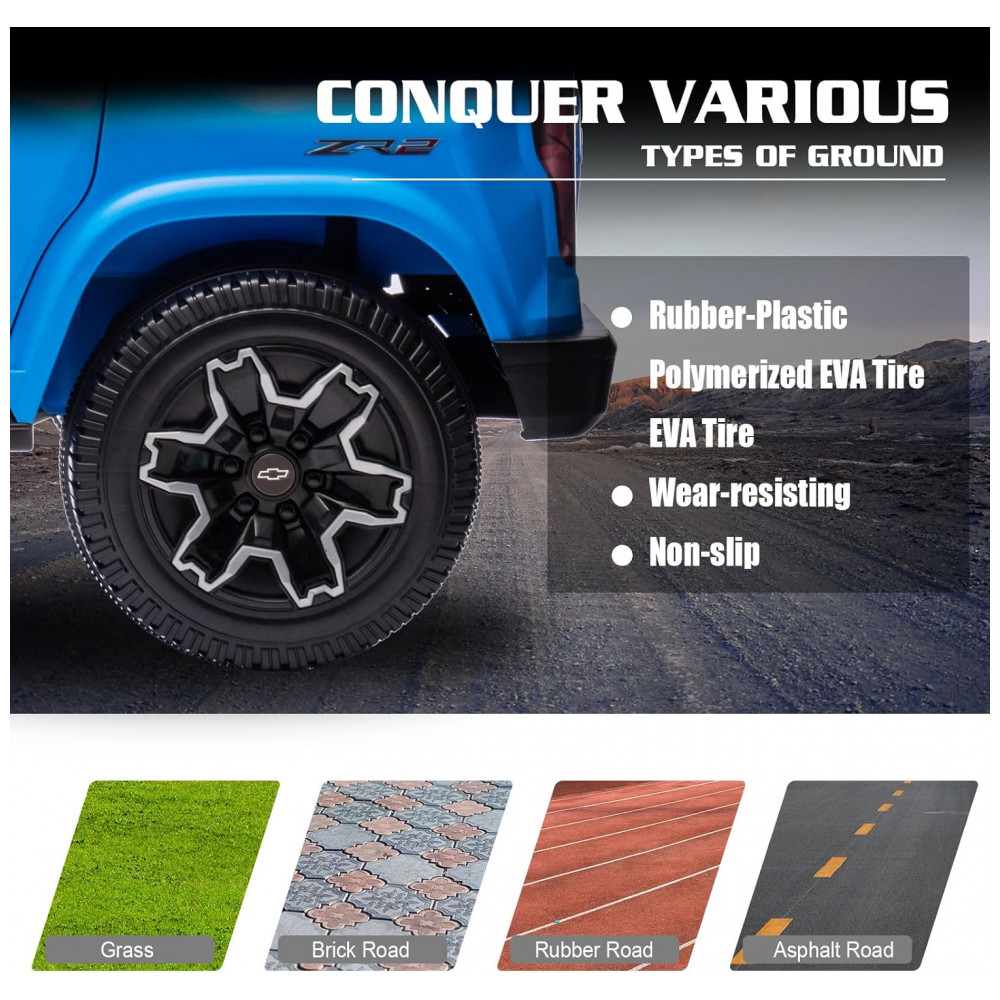 ECTQ1KGN3J8C0B_6-1.jpg - Carro Elétrico Infantil Chevrolet Colorado Licenciado 24V, 2 Lugares, 4WD, Controle Remoto, Música, Alarme, Megafone, Azul