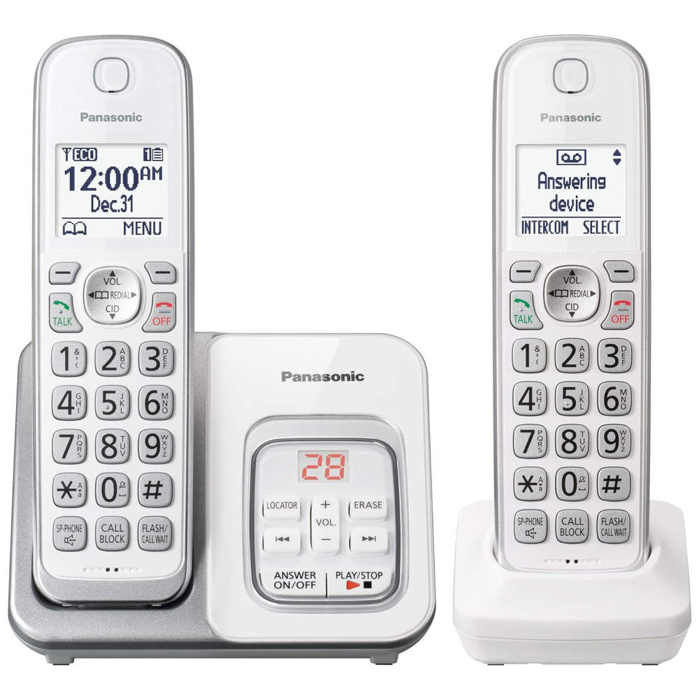 Telefone sem Fio com Secretária Eletrônica e Bloqueio de Chamada, 2 Unidades, PANASONIC KX TGD632W, Branco