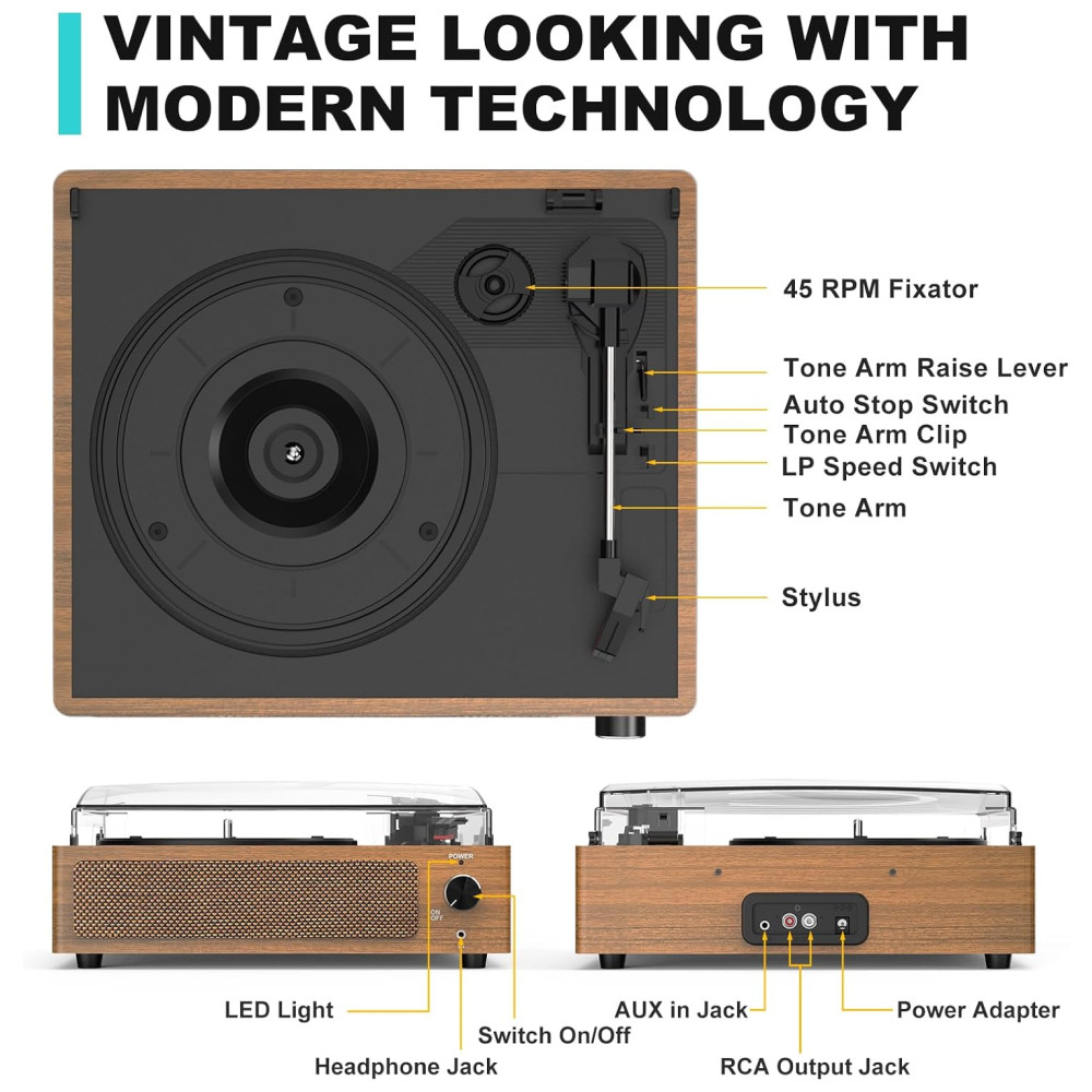 ECTQ1L5MVXFC0B_4-1.jpg - Toca-discos Vintage para Vinil com Alto-falantes e Bluetooth sem Fio BT - Marrom Claro,WOCKODER