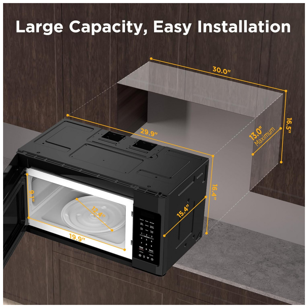 ECTQ1M9861YD0B_6-1.jpg - Micro-ondas BLACK+DECKER de Embutir com Ventilação e Cozimento Automático com um Toque, 48,14 litros, Preto, 1000 Watts, EM044K6CF-BK OTR