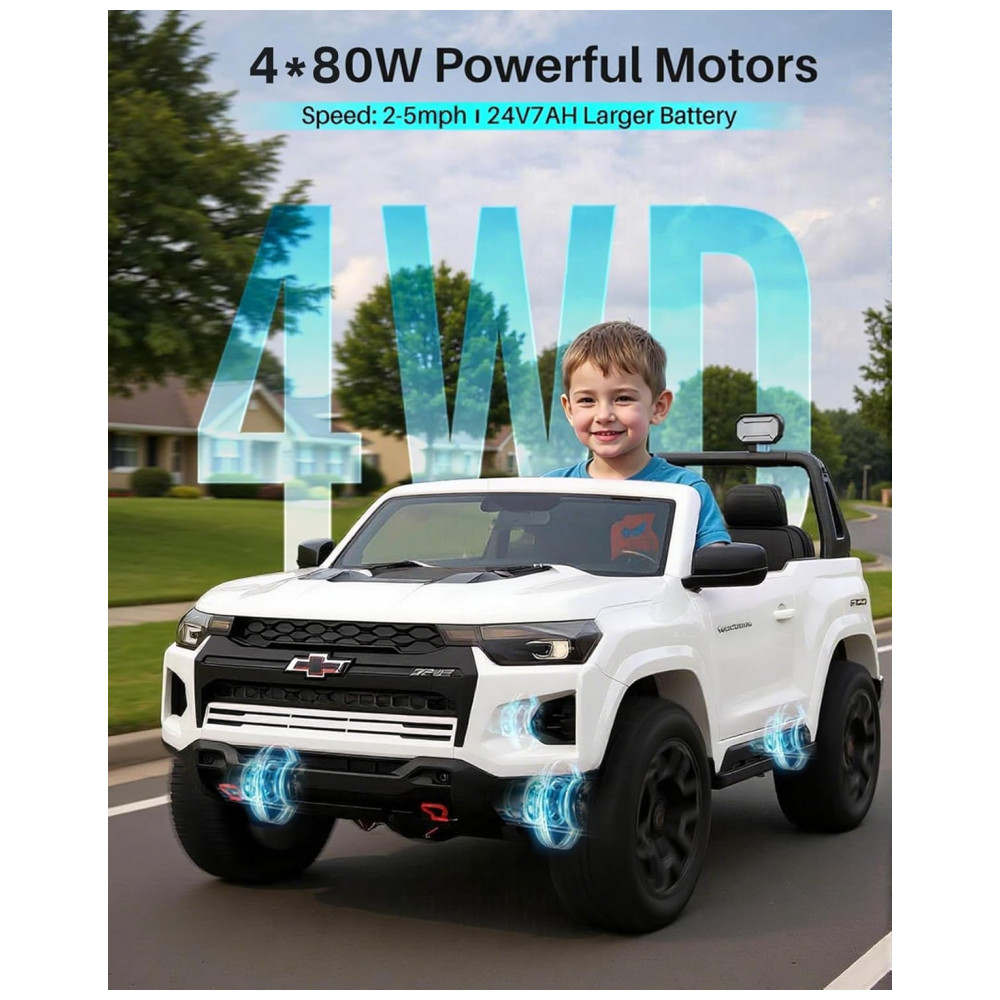 ECTQ1MRD19KF0B_1-1.jpg - Carro Elétrico Infantil Chevrolet Licenciado Joywhale 24V 4WD, 2 Lugares, 320W, Controle Remoto, Suspensão, Música, Luzes LED, Branco