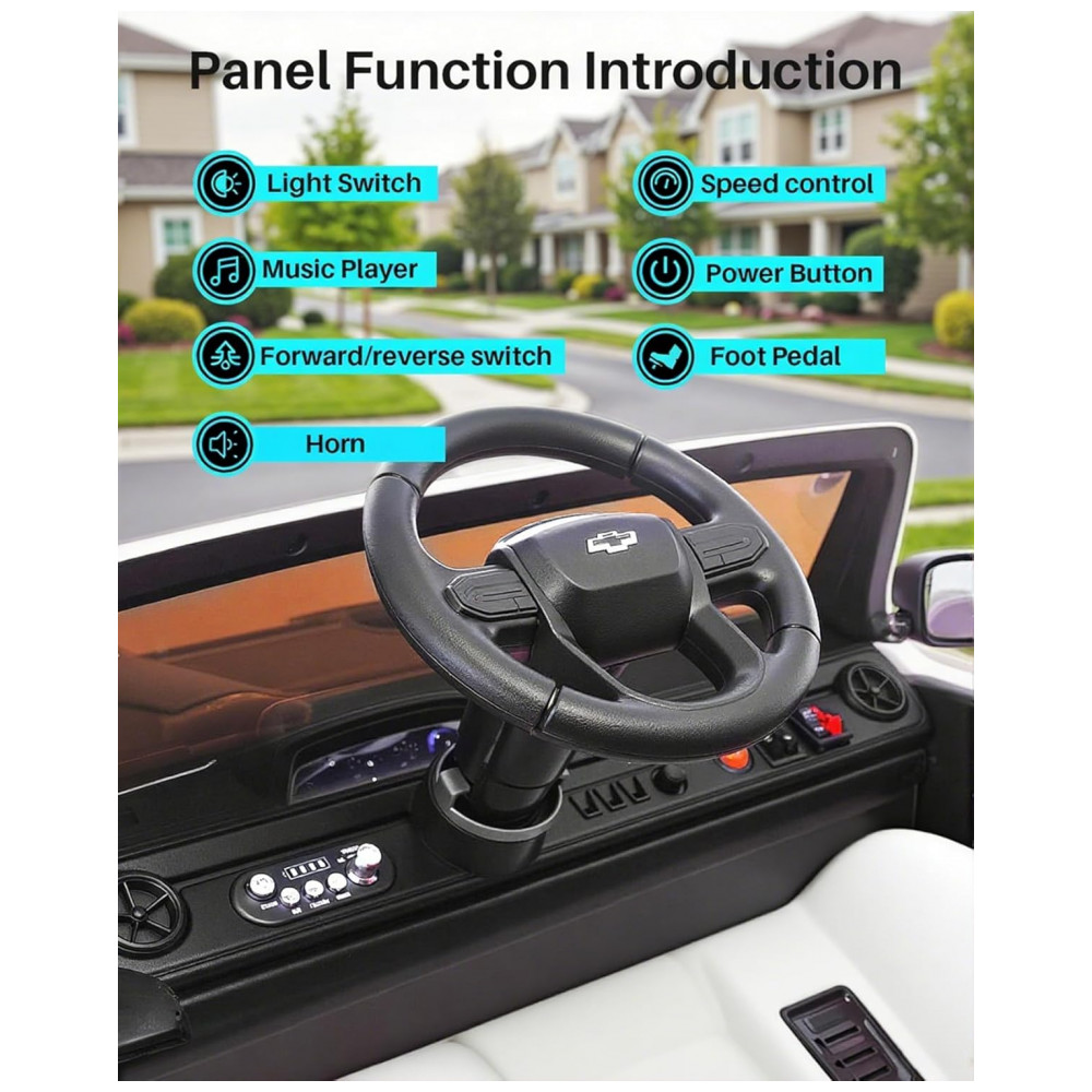 ECTQ1MRD19KF0B_2-1.jpg - Carro Elétrico Infantil Chevrolet Licenciado Joywhale 24V 4WD, 2 Lugares, 320W, Controle Remoto, Suspensão, Música, Luzes LED, Branco