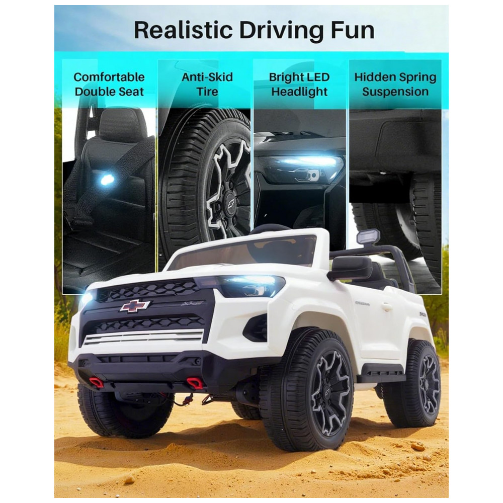 ECTQ1MRD19KF0B_3-1.jpg - Carro Elétrico Infantil Chevrolet Licenciado Joywhale 24V 4WD, 2 Lugares, 320W, Controle Remoto, Suspensão, Música, Luzes LED, Branco