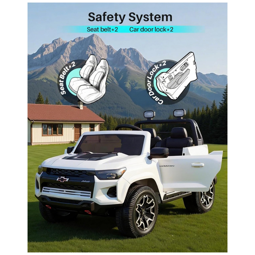 ECTQ1MRD19KF0B_4-1.jpg - Carro Elétrico Infantil Chevrolet Licenciado Joywhale 24V 4WD, 2 Lugares, 320W, Controle Remoto, Suspensão, Música, Luzes LED, Branco