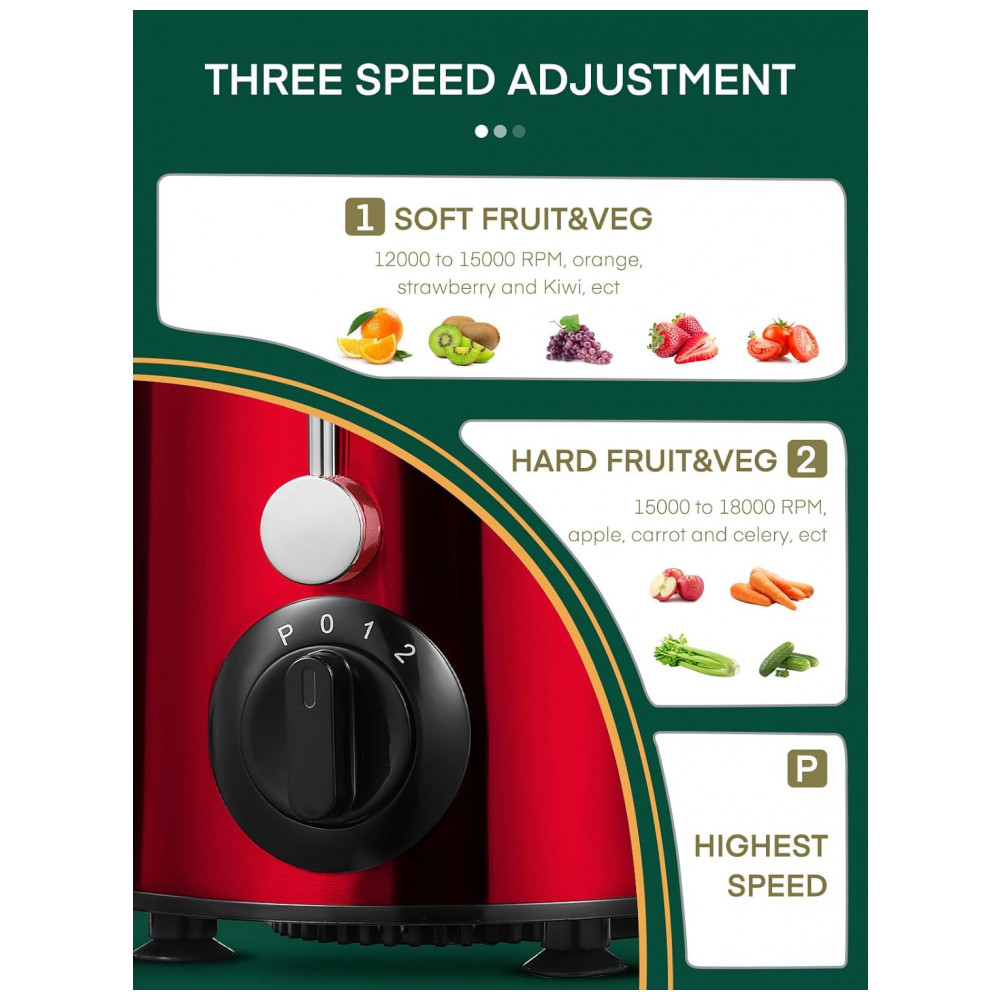 Extrator de Sucos HOUSNAT, Centrífuga com Motor de 400 W, Amplo Tubo de 65mm para Frutas e Vegetais Inteiros, Extrator de Suco com 3 Velocidades, Vers - Imagem 3
