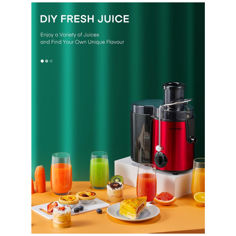 Extrator de Sucos HOUSNAT, Centrífuga com Motor de 400 W, Amplo Tubo de 65mm para Frutas e Vegetais Inteiros, Extrator de Suco com 3 Velocidades, Vers - Imagem 4
