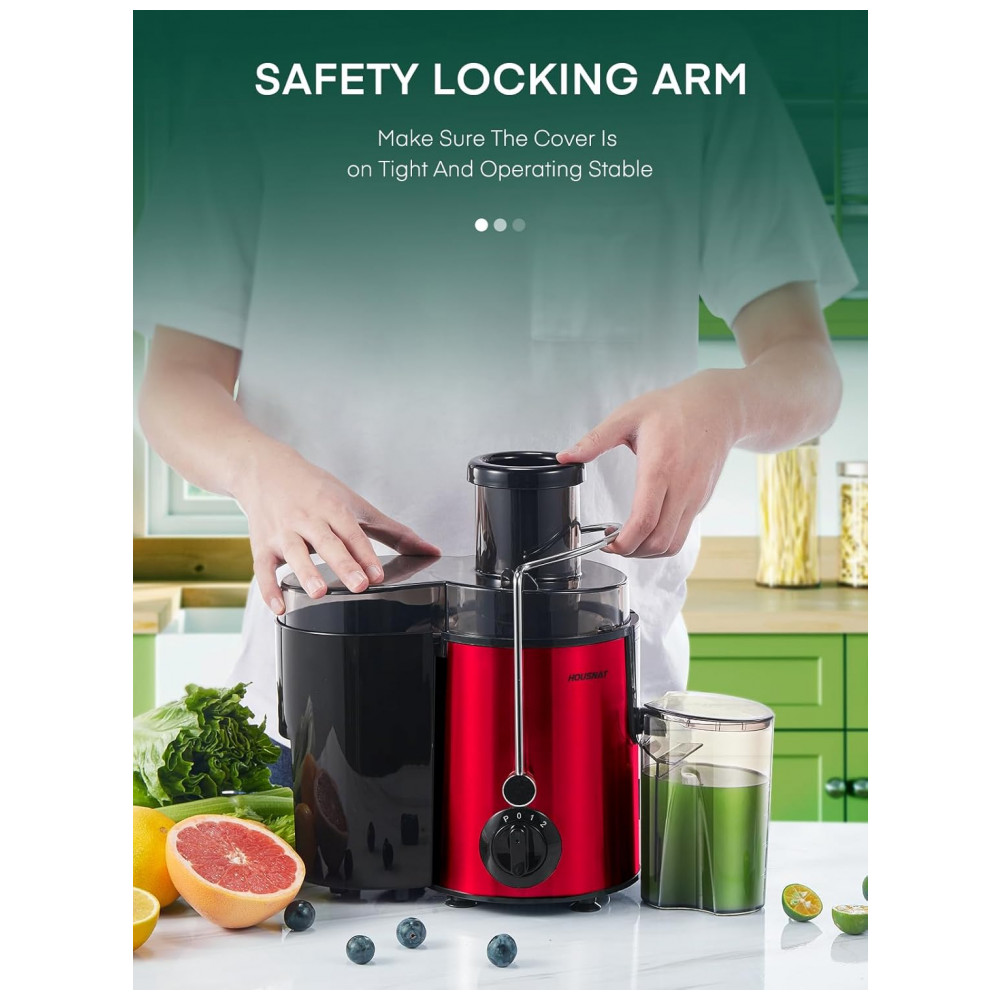 Extrator de Sucos HOUSNAT, Centrífuga com Motor de 400 W, Amplo Tubo de 65mm para Frutas e Vegetais Inteiros, Extrator de Suco com 3 Velocidades, Vers - Imagem 8