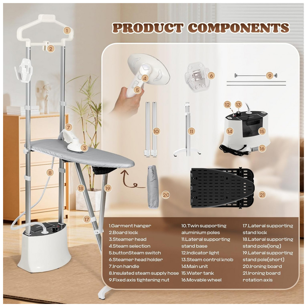 Moongiantgo Steamer,Passadeira, Vaporizador Comercial Vertical para Roupas com Tábua de Passar Dobrável - Imagem 6