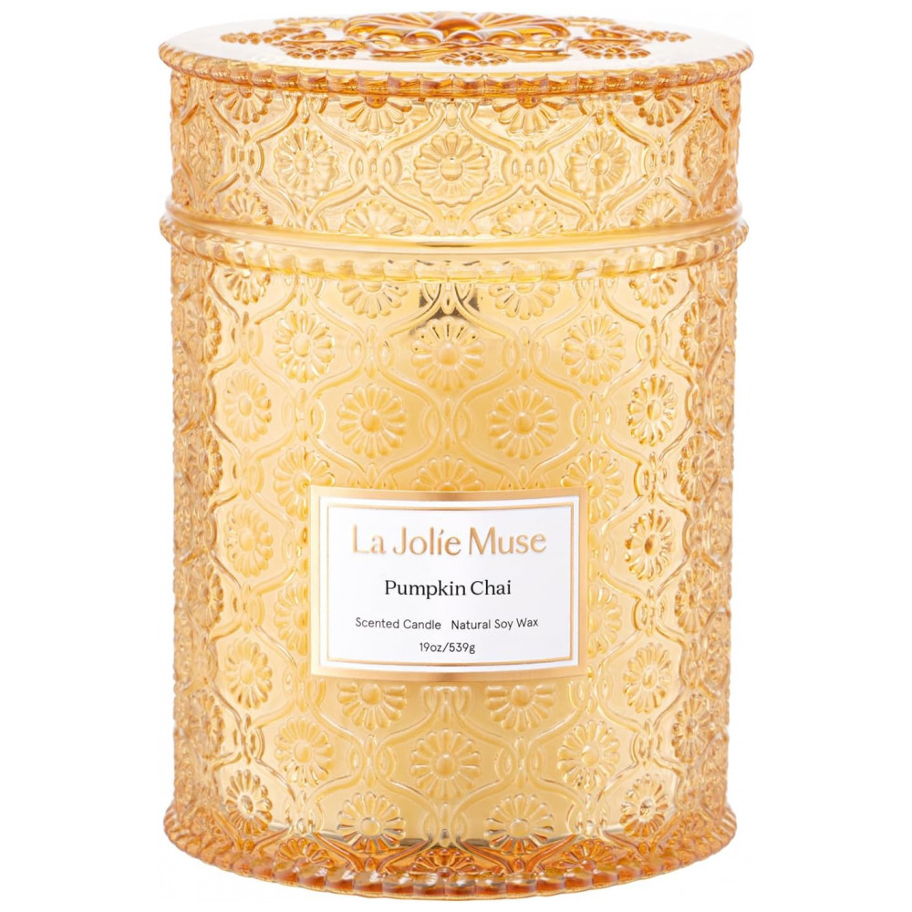 Vela de Abóbora LA JOLIE MUSE, Velas de Outono Perfumadas para Casa, 539 g de Vela de Madeira Grande, Presente de Vela de Soja Natural para Homens/Mul
