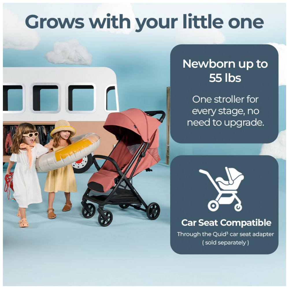 ECTQ1QTYQQTD0B_1-1.jpg - Carrinho de Bebê Inglesina Quid³ Rosa Aurora - Ultraleve 63 kg Dobrável com Uma Mão Capota XL UPF 50+ Assento com Tecido Respirável Compatível Bebê Conforto
