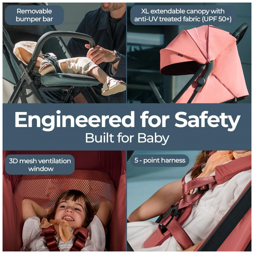 ECTQ1QTYQQTD0B_5-1.jpg - Carrinho de Bebê Inglesina Quid³ Rosa Aurora - Ultraleve 63 kg Dobrável com Uma Mão Capota XL UPF 50+ Assento com Tecido Respirável Compatível Bebê Conforto