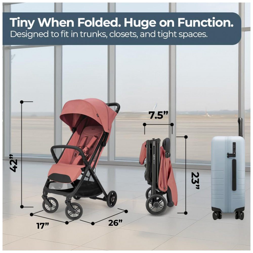 ECTQ1QTYQQTD0B_6-1.jpg - Carrinho de Bebê Inglesina Quid³ Rosa Aurora - Ultraleve 63 kg Dobrável com Uma Mão Capota XL UPF 50+ Assento com Tecido Respirável Compatível Bebê Conforto