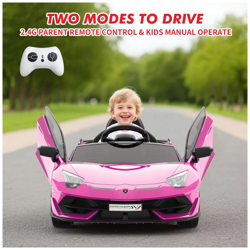 ECTQ1S8ZP2XF0B_2-1.jpg - Carro Elétrico Infantil Lamborghini Licenciado 12V SLEKVERSA, Controle Remoto, 2 Velocidades, Suspensão, Música, Luzes LED, Rosa