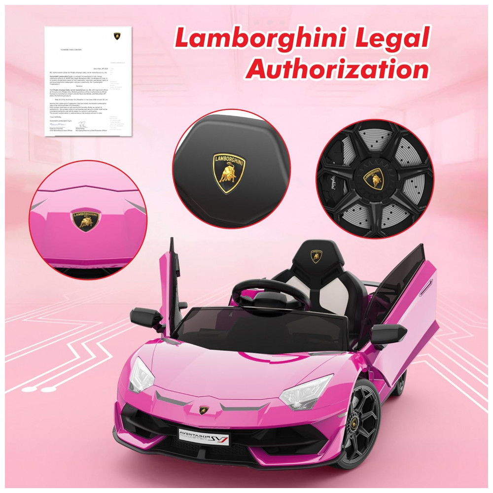 ECTQ1S8ZP2XF0B_3-1.jpg - Carro Elétrico Infantil Lamborghini Licenciado 12V SLEKVERSA, Controle Remoto, 2 Velocidades, Suspensão, Música, Luzes LED, Rosa